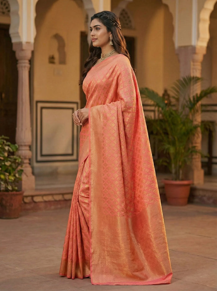 Graceful Pink Jacquard Saree – Premium Woven Design for Festive & Party Wear
