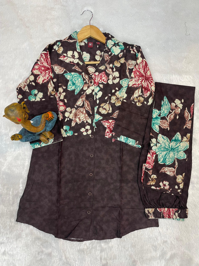 Elegant Black Floral Pure Cotton Printed Co-Ord Set