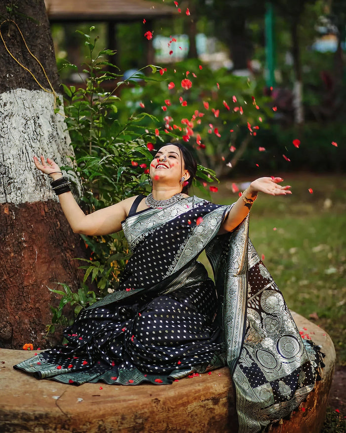 Opulent Black Jacquard Saree for Timeless Party & Festive Style