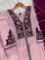 Pink Roman Silk Anarkali Kurti Set