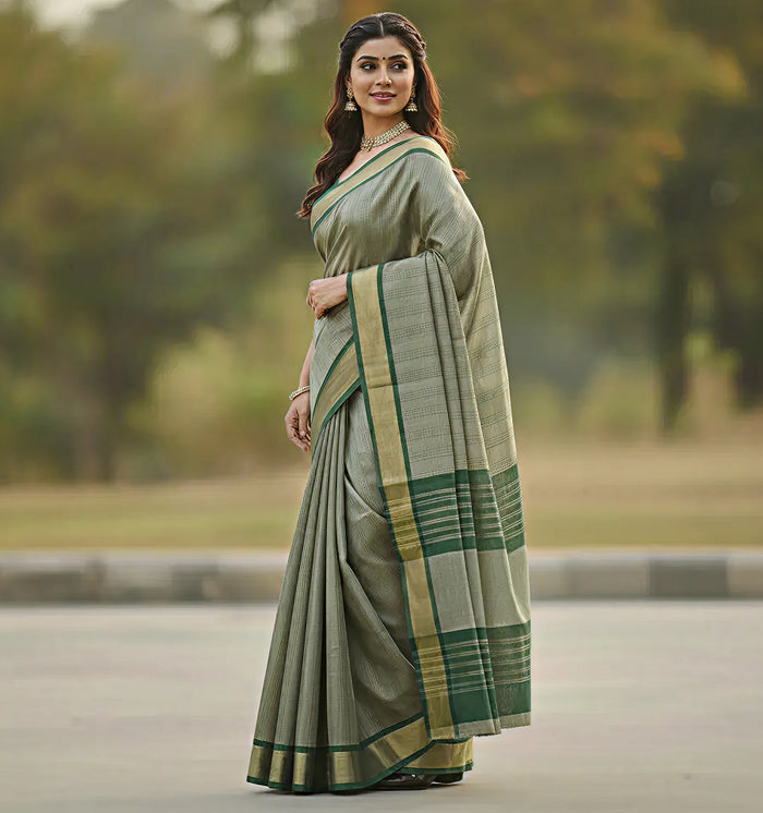Mahendi Light Green Jacquard Saree – Elegant Festive Wear With Rich Woven Detailing