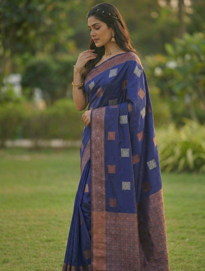 Royal Blue Jacquard Saree – Premium Woven Saree for Festive & Everyday Elegance
