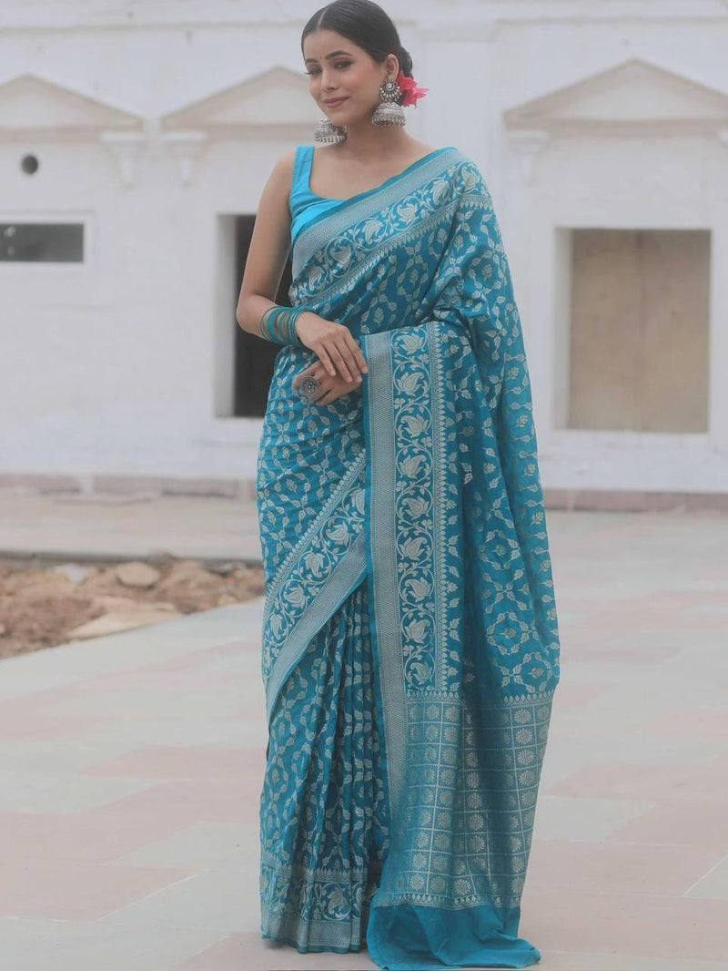 Elegant Sky Blue Jacquard Saree