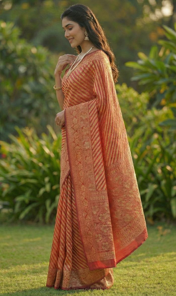 Orange Jacquard Saree – Premium Festive Wear with Elegant Woven Detailing