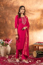 Pink Marina Silk Multi Embroidered Suit Set with Dupatta