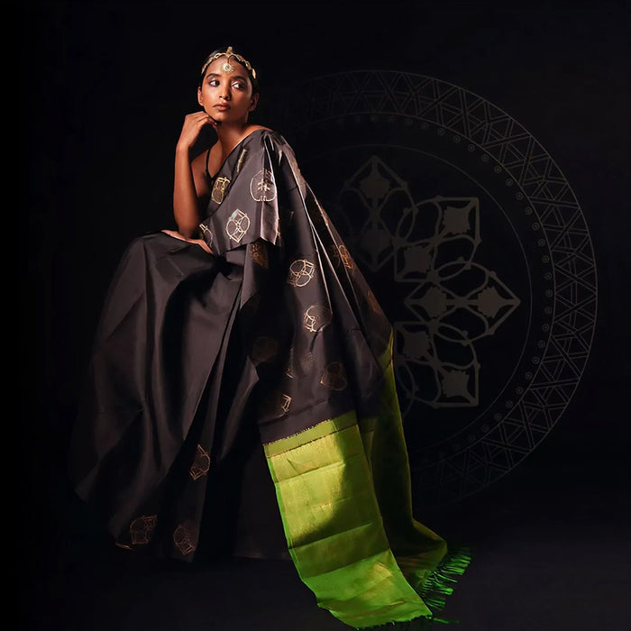 Luxury Black Jacquard Saree for Party, Festive & Wedding Elegance