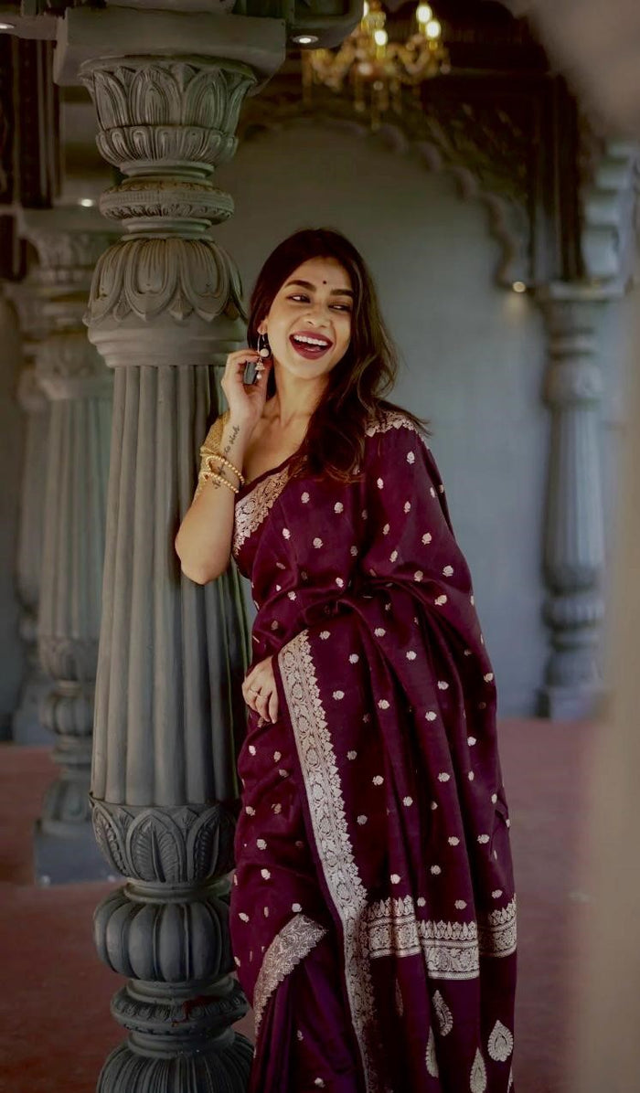 Wine Jacquard Saree – Luxurious Elegance in a Royal Deep Wine Shade
