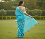 Sky Blue Colour Women's Plain Linen Saree