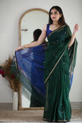 Blue Green Jacquard Saree for Premium Festive & Party Wear Style