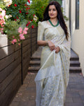 Elegant White Jacquard Saree for Festive, Party & Traditional Wear