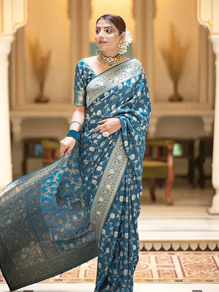 Tea Blue Jacquard Saree – Elegant Woven Saree for Festive, Party & Wedding Wear