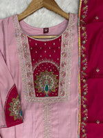 Elegant Pink Roman Silk Kurti Set
