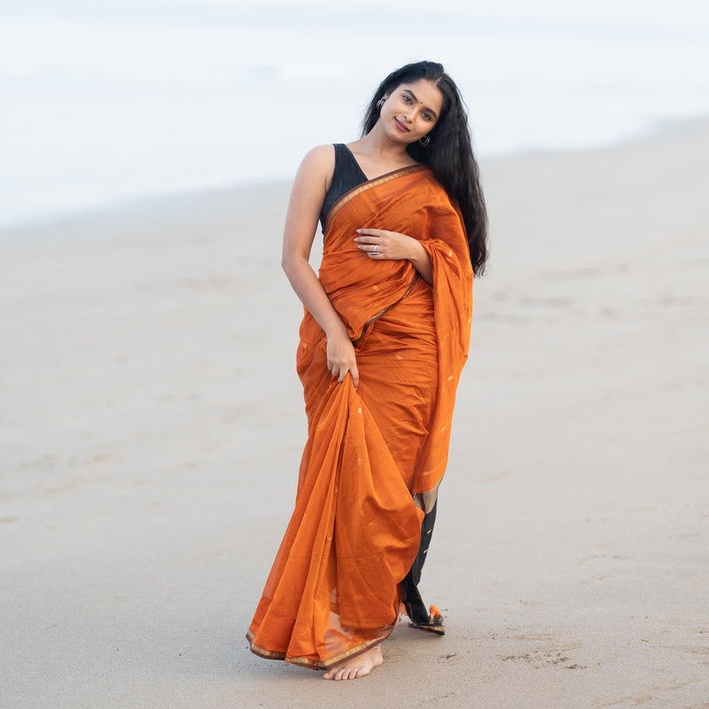 Orange Jacquard Saree