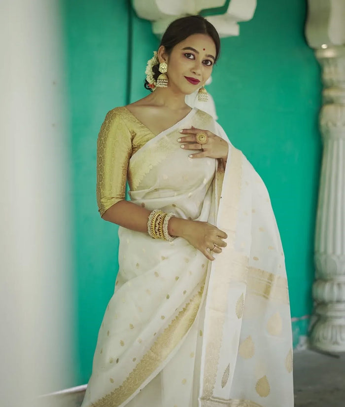 White Jacquard Saree – Timeless Elegance in Classic Pure White
