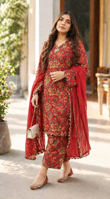 SOMIYA Women’s Pure Cotton Printed Suit Set with Dupatta
