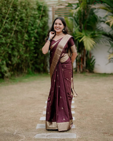 Maroon Jacquard Saree – Royal Festive Elegance with Intricate Woven Detail