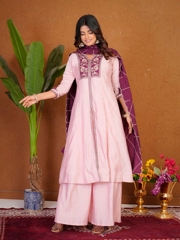 Pink Roman Silk Anarkali Kurti Set
