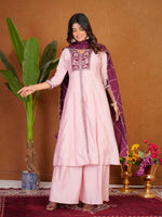 Pink Roman Silk Anarkali Kurti Set