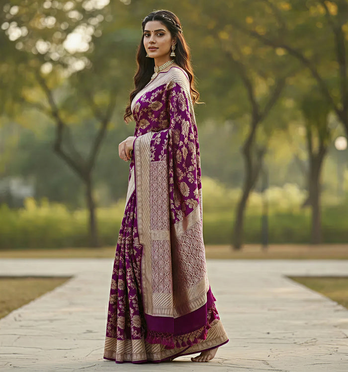 Regal Dark Purple Jacquard Saree – Elegant Festive Wear with Luxurious Weave