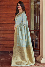 Serene Tea Blue Jacquard Saree