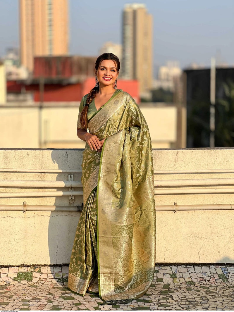 Elegant Pista Green Jacquard Saree