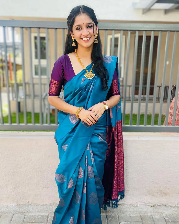 Royal Blue Jacquard Saree for Weddings, Parties & Festive Elegance