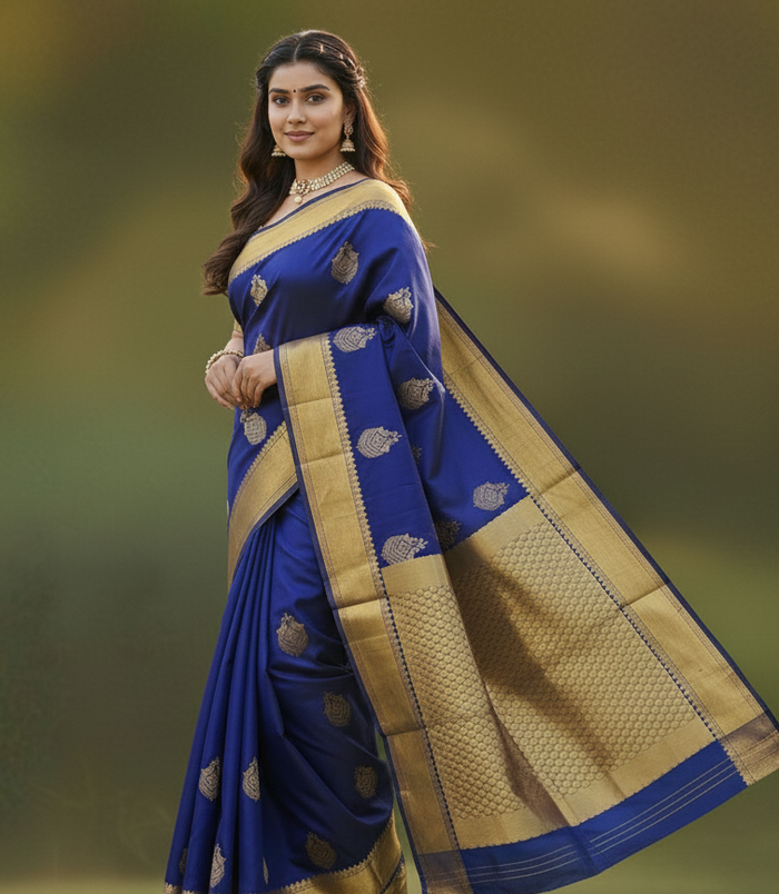 Luxurious Blue Jacquard Saree – Elegant Woven Design for Festive & Party Looks