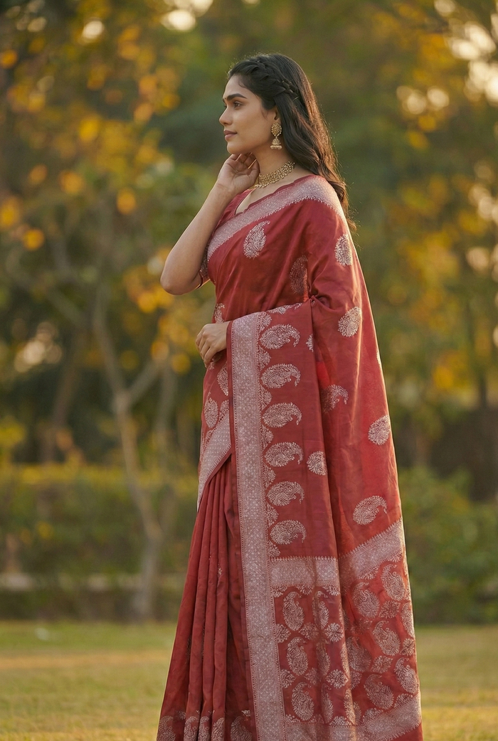 Elegant Maroon Jacquard Saree – Premium Traditional Indian Wear for Women