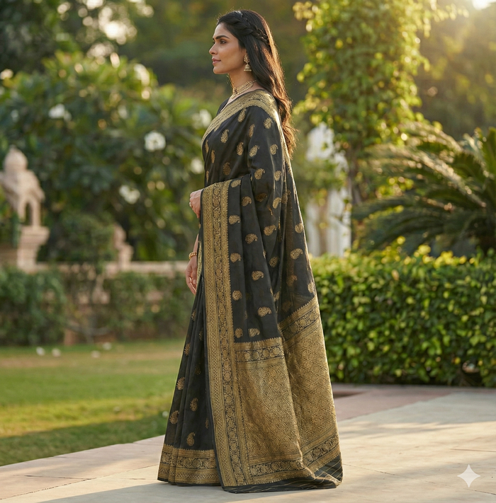 Classic Black Jacquard Saree – Premium Woven Elegance for Parties & Festive Wear