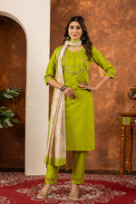Marina Silk Lime Green Embroidered Kurta Set