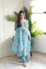 Azurea Sky Blue Pure Chinon Suit Set