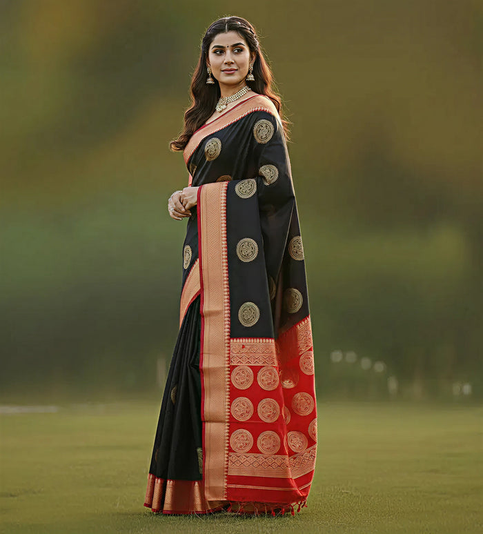 Elegant Black Jacquard Saree – Premium Traditional Saree with Intricate Woven Detailing