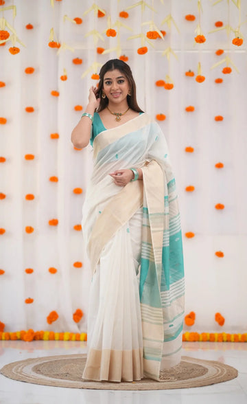 Sky Blue Jacquard Saree for Women – Lightweight, Festive & Elegant Wear