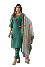 Rama Green Shimmer Gold Silk Multi Embroidered Suit Set