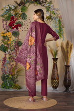 Cerise Roman Silk Multi Embroidered Suit Set