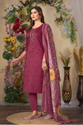 Cerise Roman Silk Multi Embroidered Suit Set