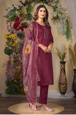 Cerise Roman Silk Multi Embroidered Suit Set