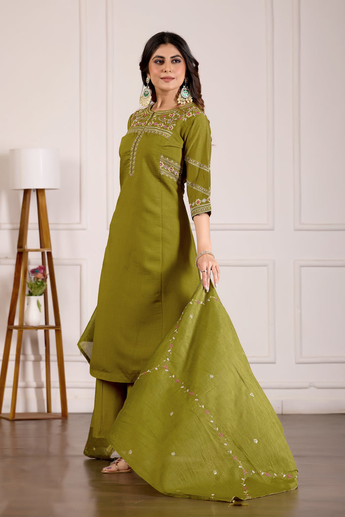 Mehndi Green Mango Silk Anarkali Set