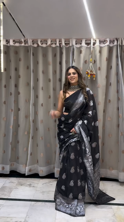 Elegant Black Jacquard Saree