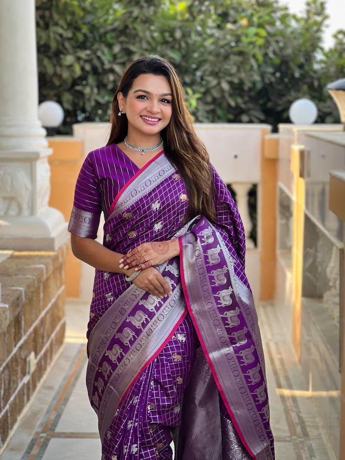 Premium Purple Jacquard Saree – Rich Weave for Festive & Traditional Elegance