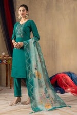 Rama Green Roman Silk Multi Embroidered Suit Set