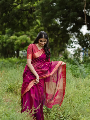 Dark Pink Jacquard Saree – Bold Woven Elegance with Festive Grace
