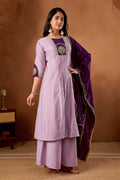 Elegant Light Lovender Roman Silk Kurti Set