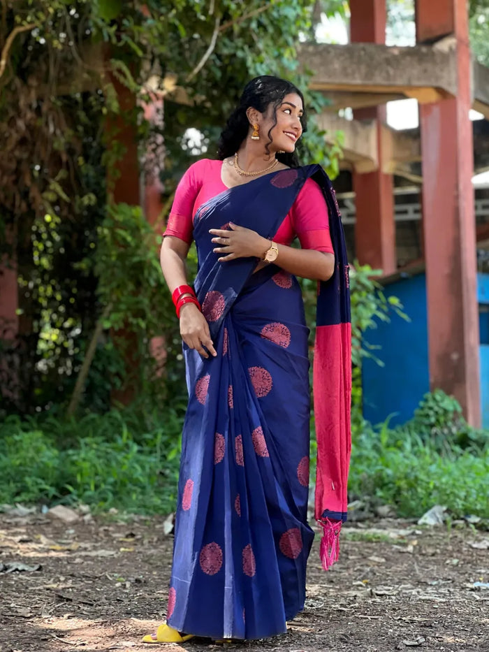 Dark Blue Jacquard Saree – Classic Elegance with Rich Woven Craftsmanship