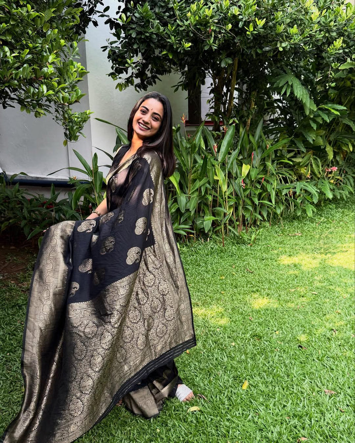 Luxury Black Jacquard Saree for Festive & Party Wear Elegance