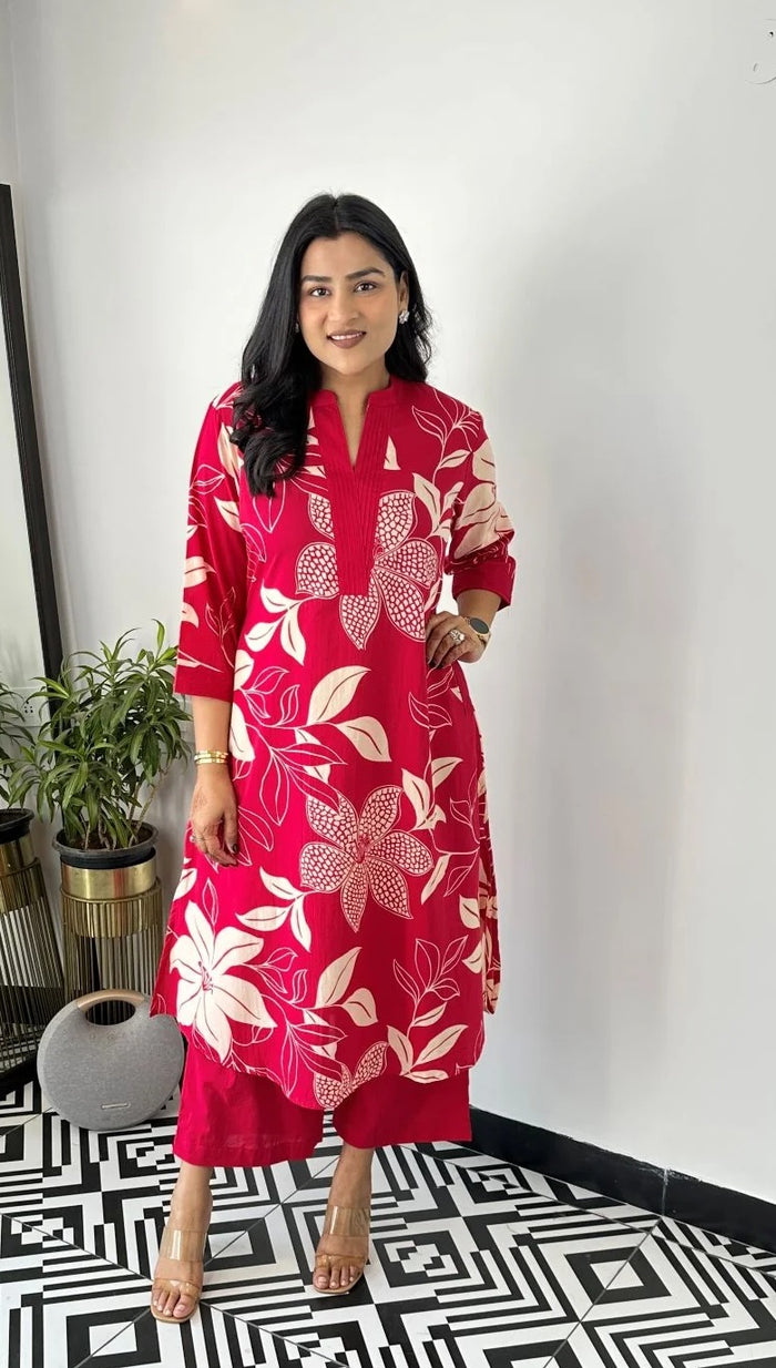 Pink Floral Georgette Kurta Palazzo Set