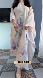 Ivory Floral Printed Linen Kurta Pant Dupatta