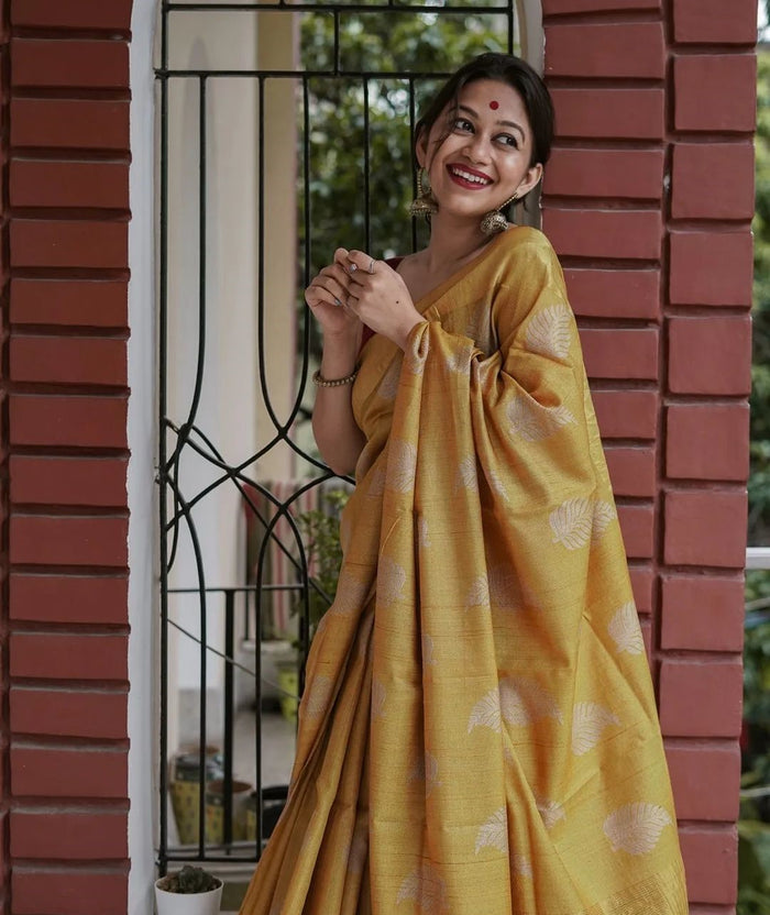 Sunshine Yellow Jacquard Saree – Bright, Elegant & Festive-Ready