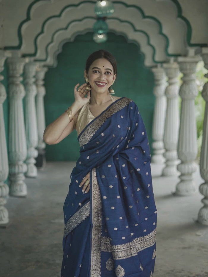 Royal Blue Jacquard Saree – Timeless Elegance with Premium Woven Detailing
