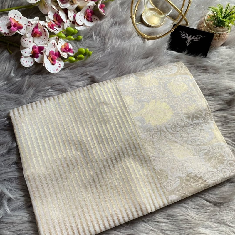 Elegant Off-White Jacquard Saree